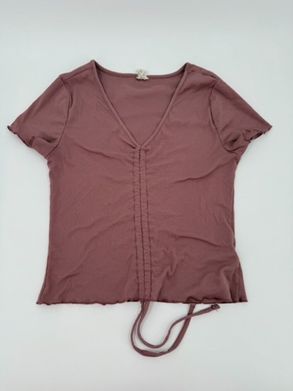 One Step UP Mauve Dusty Rose Short SLeeve Scrunch Front Blouse Medium